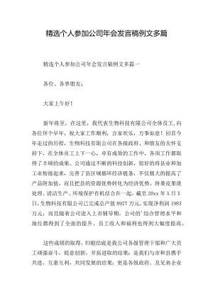 精选个人参加公司年会发言稿例文多篇.docx