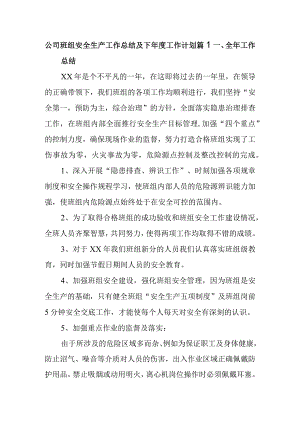 公司班组安全生产工作总结及下年度工作计划 篇1.docx