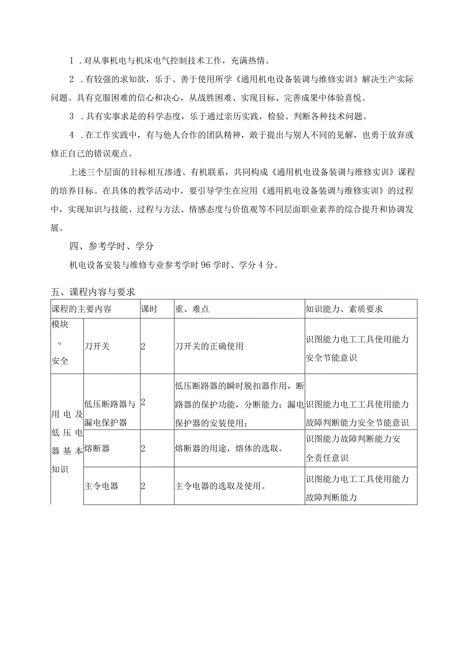 《通用机电设备装调与维修实训》课程标准.docx_第3页