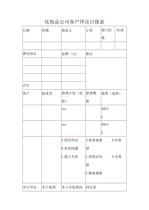 化妆品公司客户拜访日报表.docx