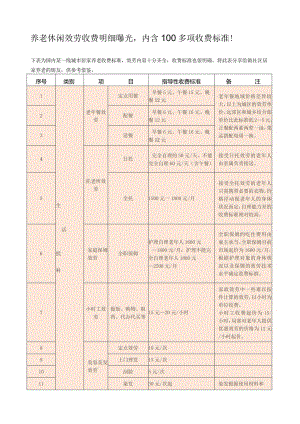 养老休闲服务收费明细曝光内含100多项收费标准!.docx