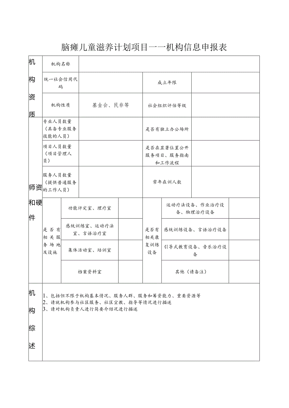 脑瘫儿童滋养计划项目——机构信息申报表.docx_第1页