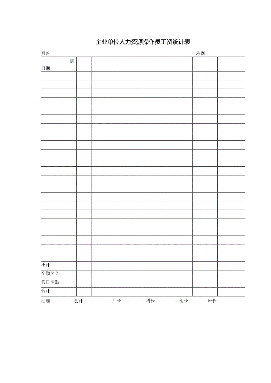 企业单位人力资源操作员工资统计表.docx_第1页