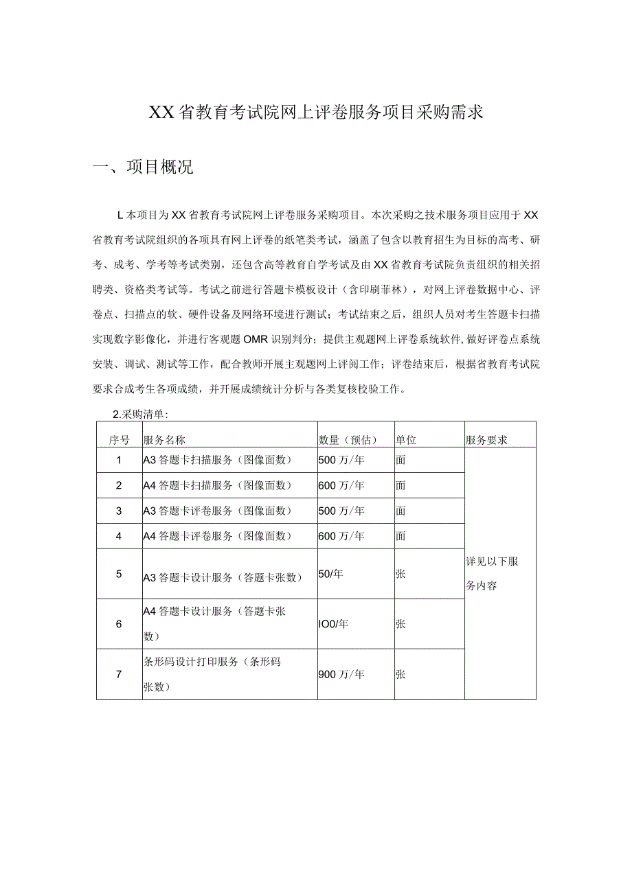 XX省教育考试院网上评卷服务项目采购需求.docx_第1页