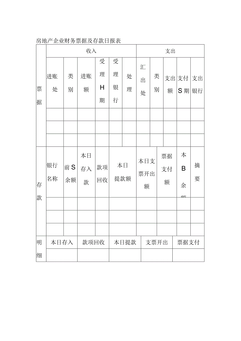 房地产企业财务票据及存款日报表.docx_第1页