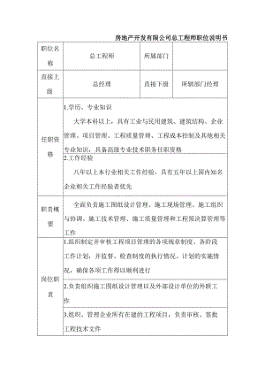 房地产开发有限公司总工程师职位说明书.docx