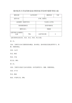 锦州医科大学高等职业技术教育医学伦理学课程考核方案.docx