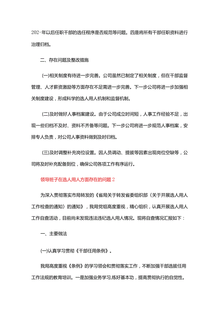 领导班子在选人用人方面存在的问题六篇.docx_第2页