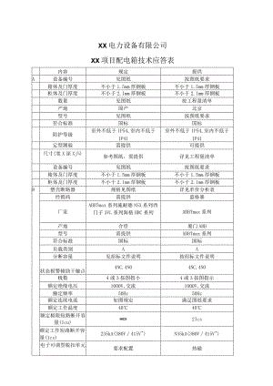 XX电力设备有限公司XX项目配电箱技术应答表（2024年）.docx