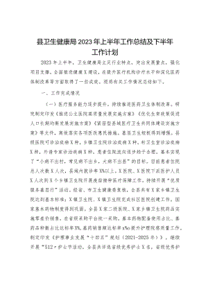 县卫健局2023年上半年工作总结及下半年工作计划.docx