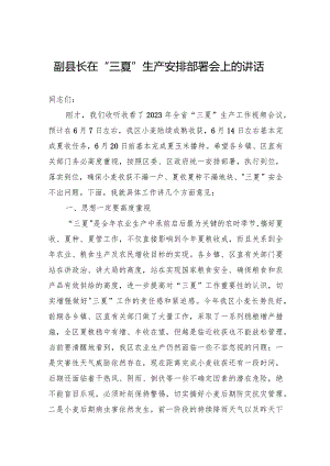 副县长在“三夏”生产安排部署会上的讲话.docx