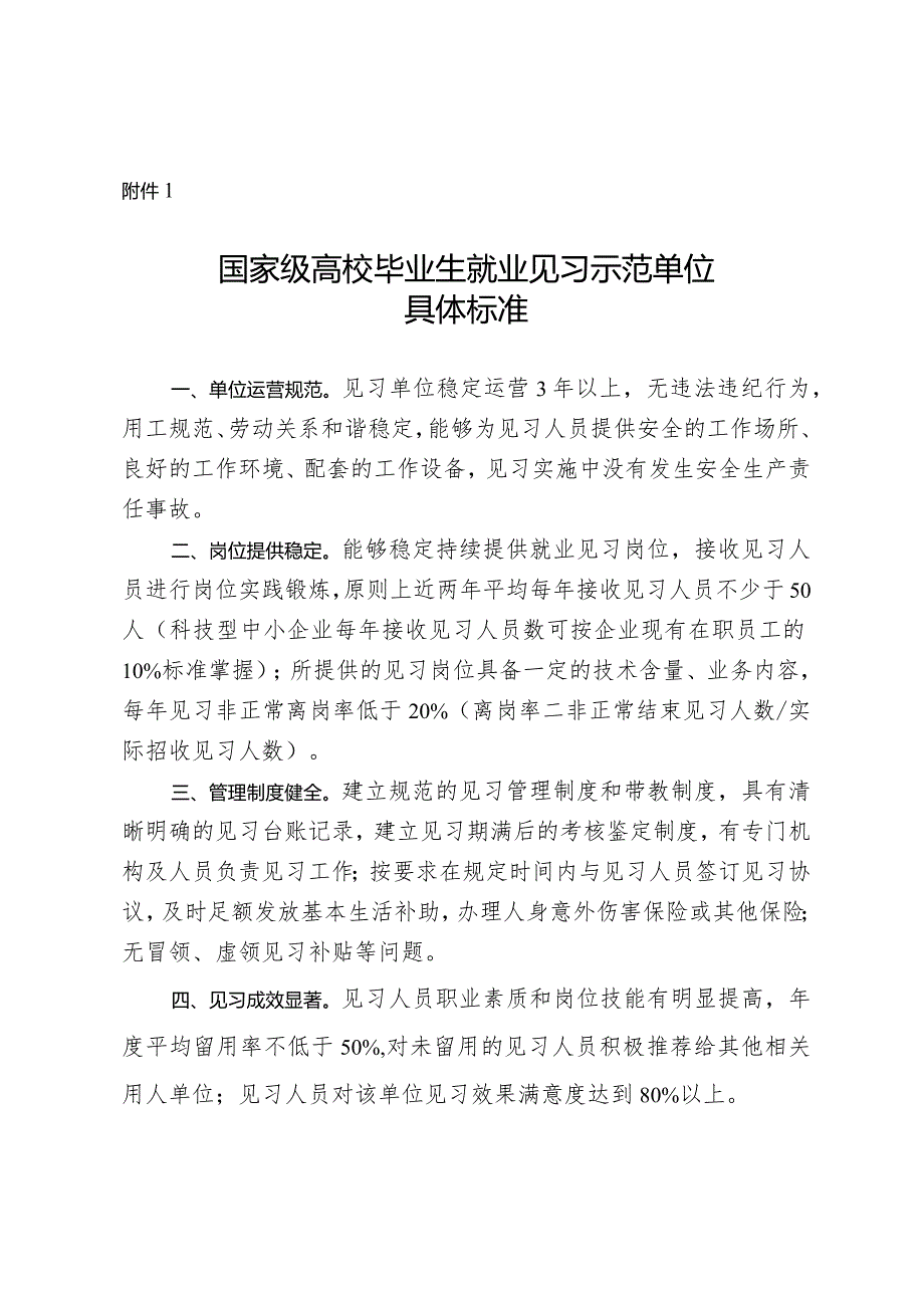 国家级高校毕业生就业见习示范单位具体标准.docx_第1页