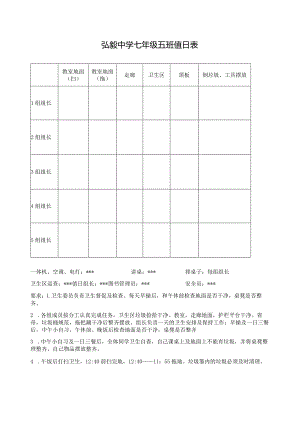 弘毅中学七年级五班值日表.docx