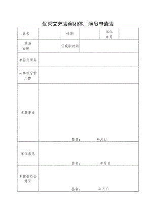 优秀文艺表演团体、演员申请表.docx