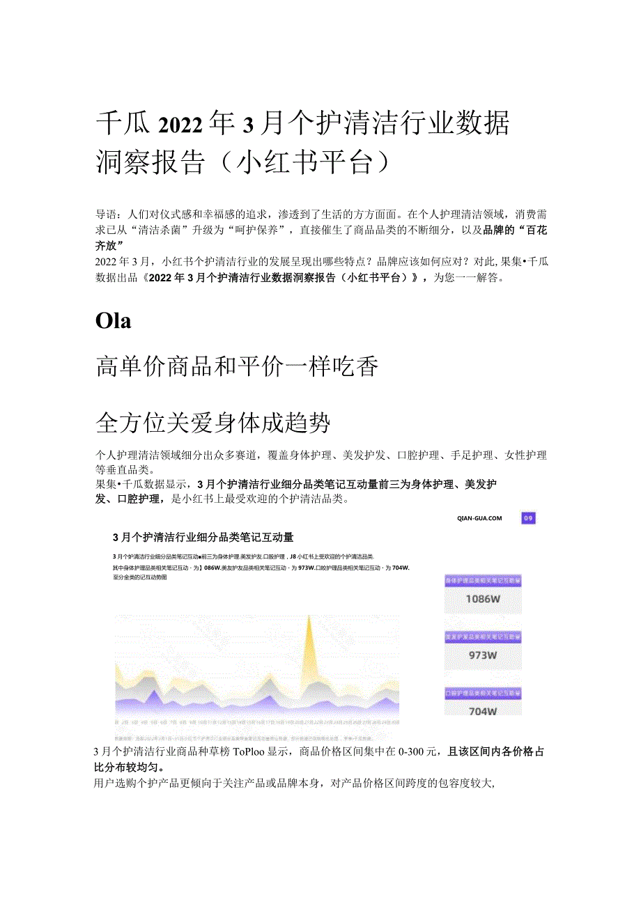 千瓜2022年3月个护清洁行业数据洞察报告（小红书平台）.docx_第1页