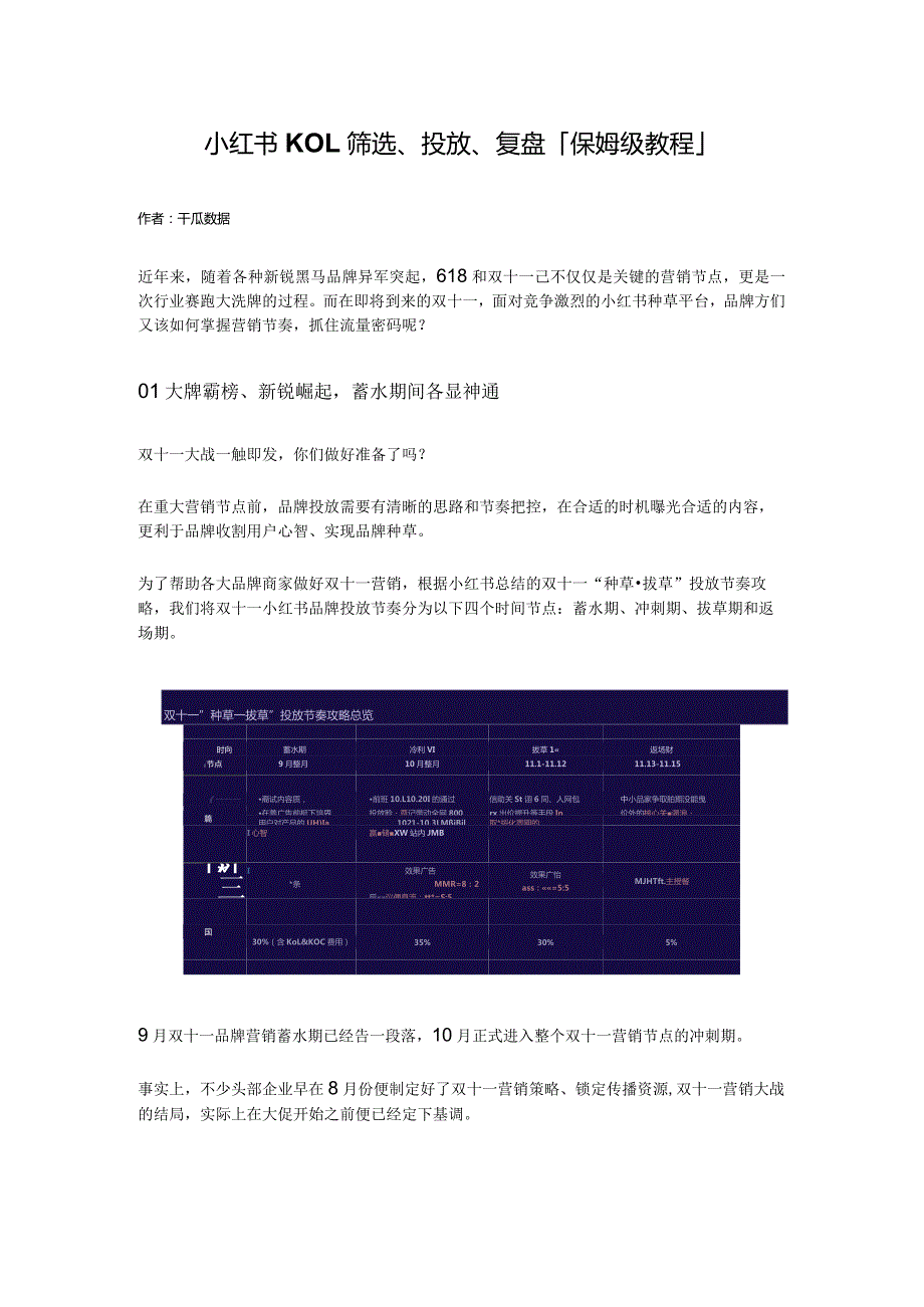 双十一品牌投放攻略：小红书品牌投放节奏攻略.docx_第1页