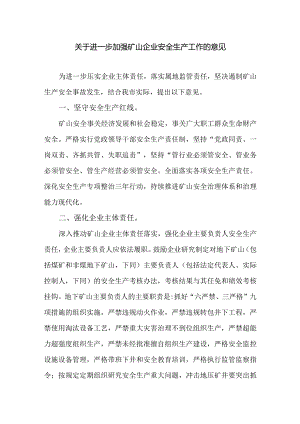 关于进一步加强矿山企业安全生产工作的意见.docx