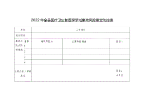 2022年全县医疗卫生和医保领域廉政风险排查防控表.docx