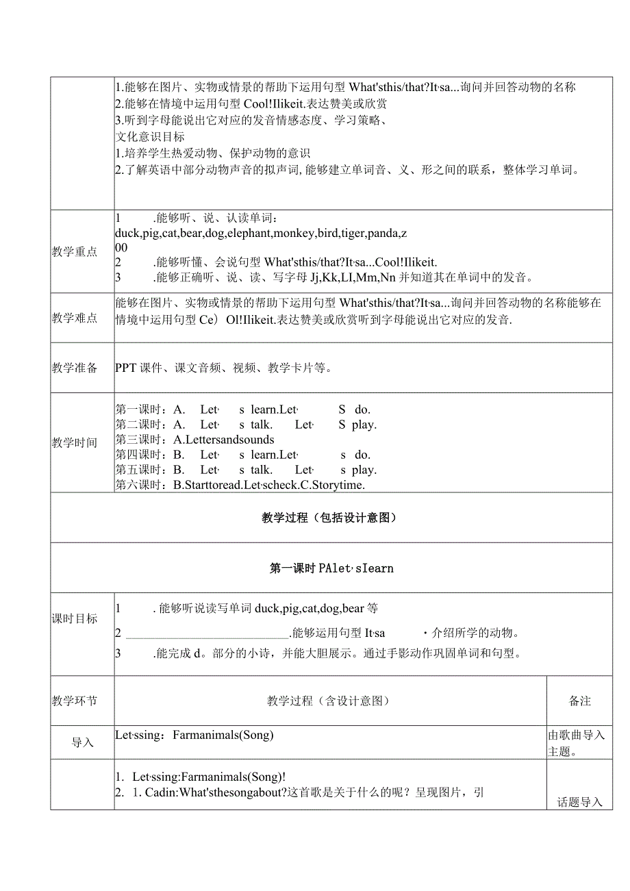 三年级上册Unit4 We love animals教学设计.docx_第2页