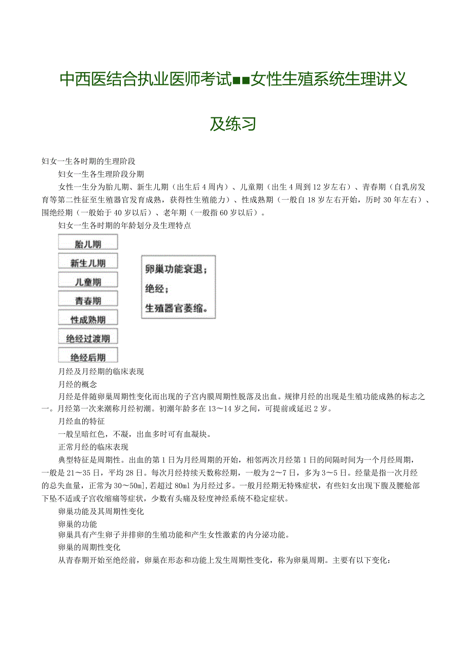中西医结合执业医师考试-女性生殖系统生理讲义及练习.docx_第1页