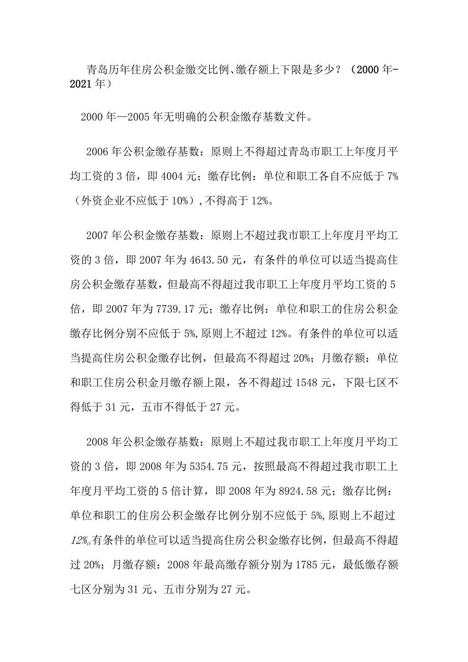 青岛历年住房公积金缴交比例、缴存额上下限是多少？（2000年-2021年）.docx_第1页