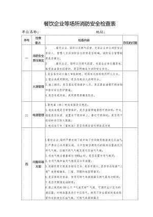 餐饮企业等场所消防安全检查表.docx