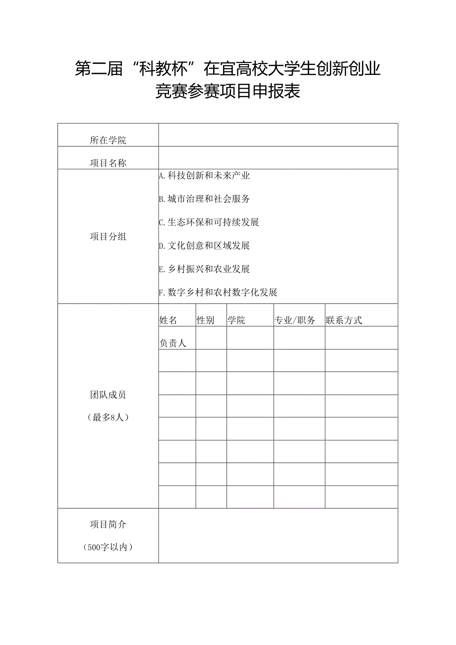 第二届“科教杯”在宜高校大学生创新创业竞赛参赛项目申报表.docx_第1页