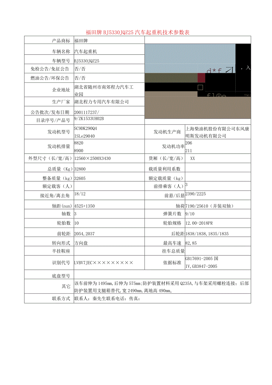 福田牌BJ5330JQZ25汽车起重机技术参数表.docx_第1页