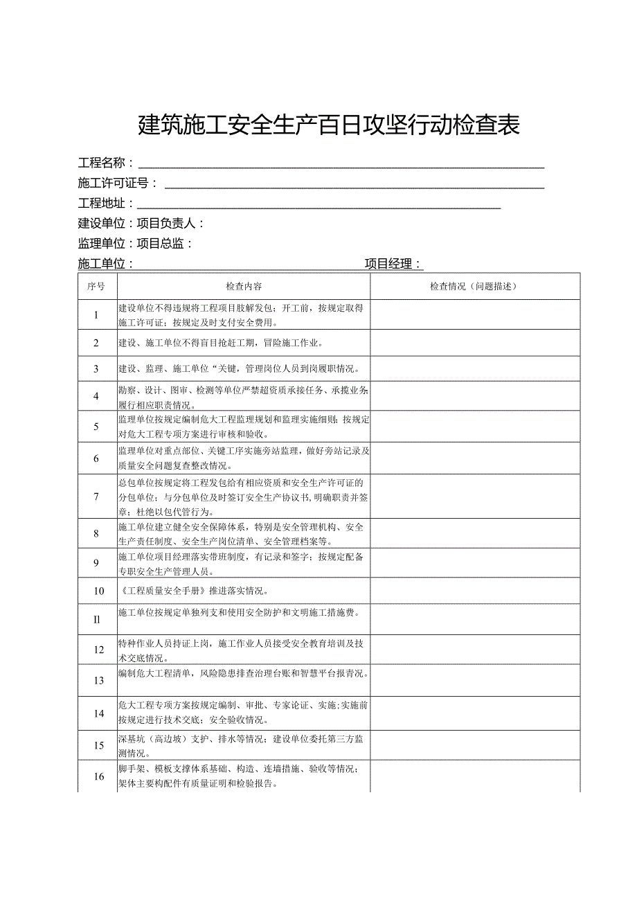 建筑施工安全生产百日攻坚行动检查表.docx_第1页