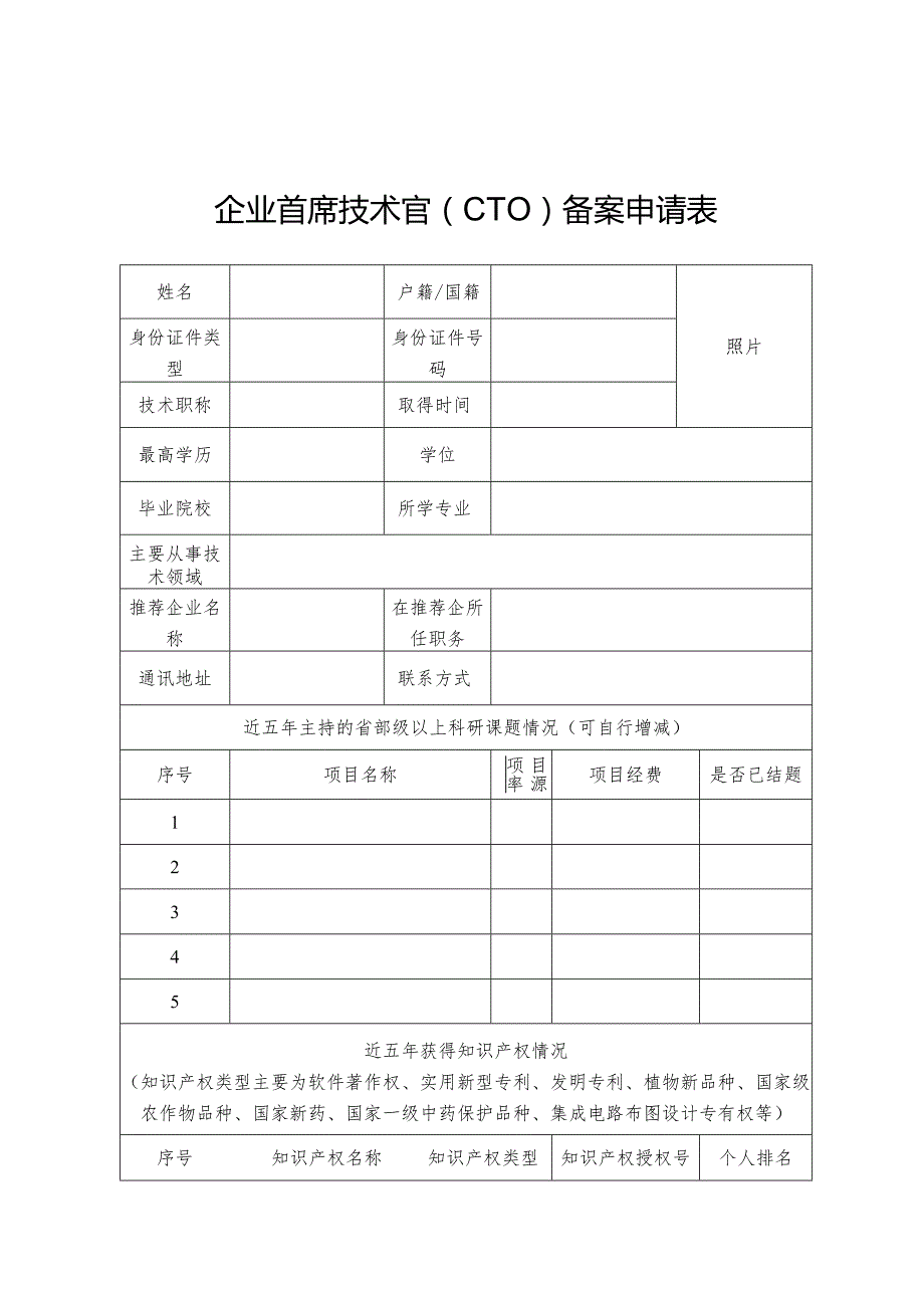 企业首席技术官CTO备案申请表.docx_第1页