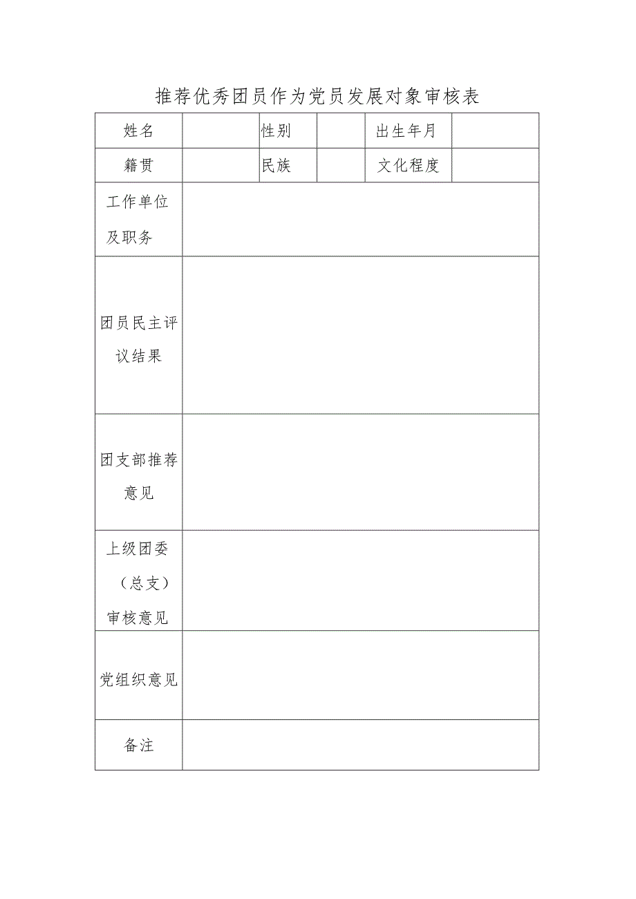 推荐优秀团员作为党员发展对象审核表.docx_第1页