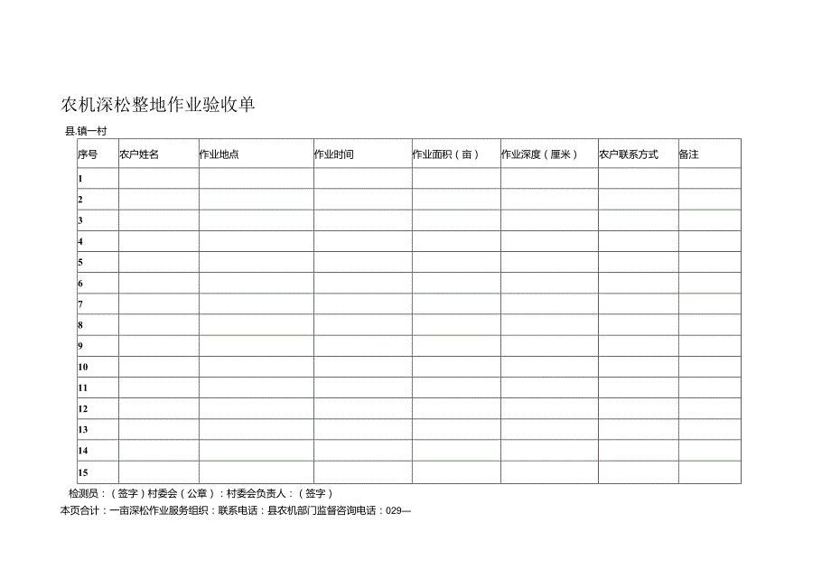 农机深松整地作业验收单.docx_第1页