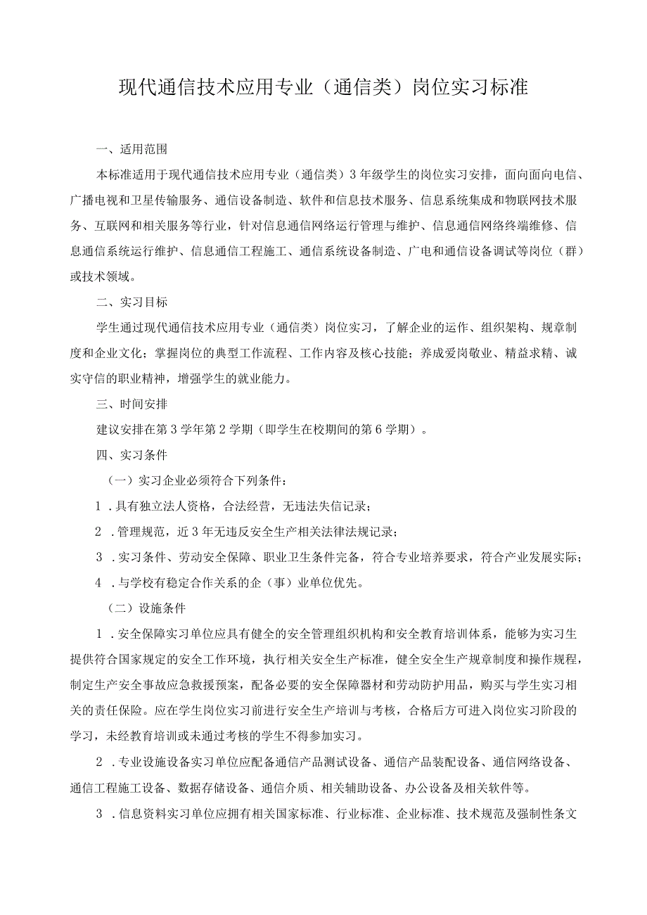 现代通信技术应用专业（通信类）岗位实习标准.docx_第1页