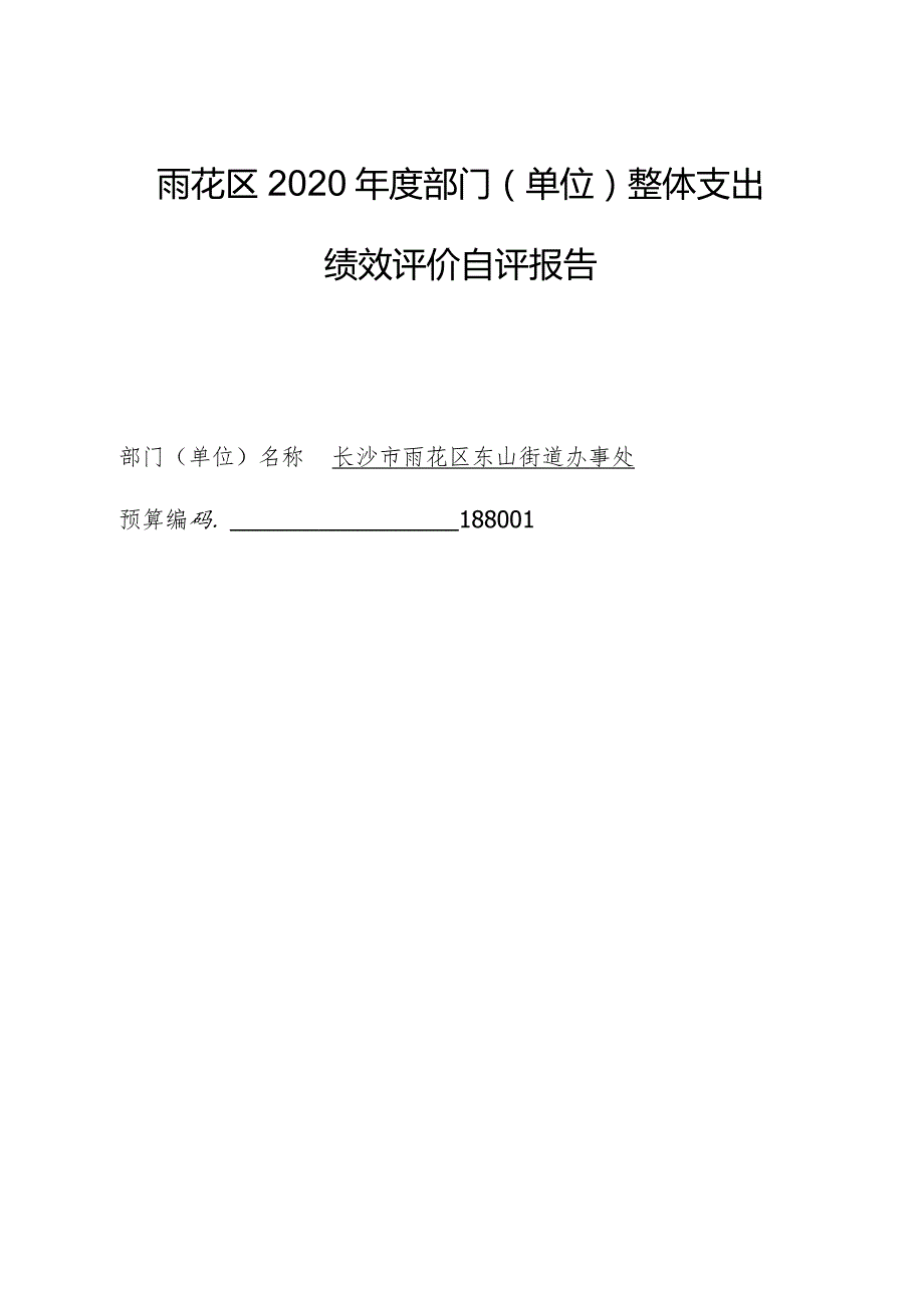 雨花区2020年度部门单位整体支出绩效评价自评报告.docx_第1页