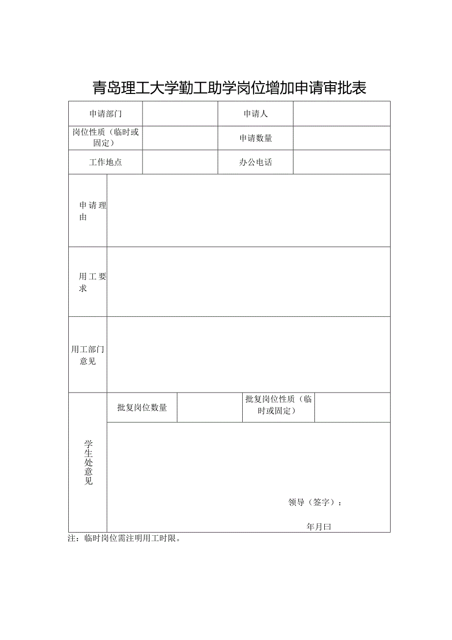 青岛理工大学勤工助学岗位增加申请审批表.docx_第1页