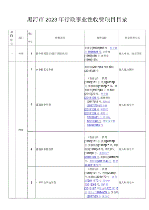 黑河市2023年行政事业性收费项目目录.docx