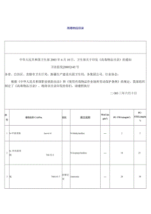 卫法监发[2003]142号高毒物品目录.docx