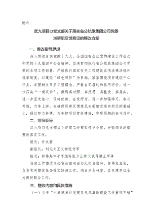 附件：武九项目办党支部关于落实省公航旅集团公司党委巡察组反馈意见的整改方案.docx