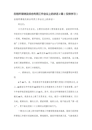 在秸秆禁烧及综合利用工作会议上的讲话2篇.docx