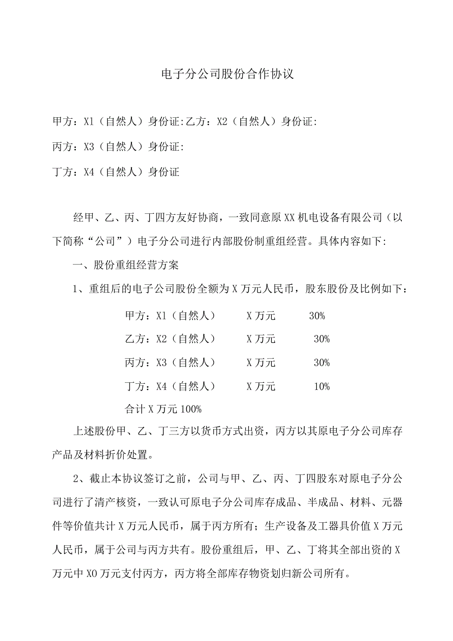 电子分公司股份合作协议（2023年）.docx_第1页