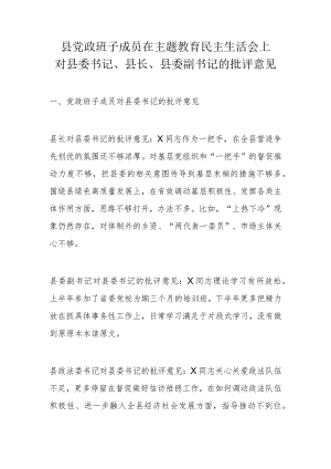 县党政班子成员在主题教育民主生活会上对县委书记.docx