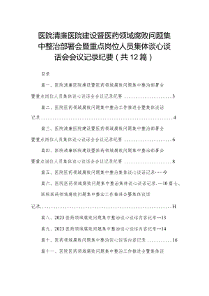 医院清廉医院建设暨医药领域腐败问题集中整治部署会暨重点岗位人员集体谈心谈话会会议记录纪要（共12篇）.docx