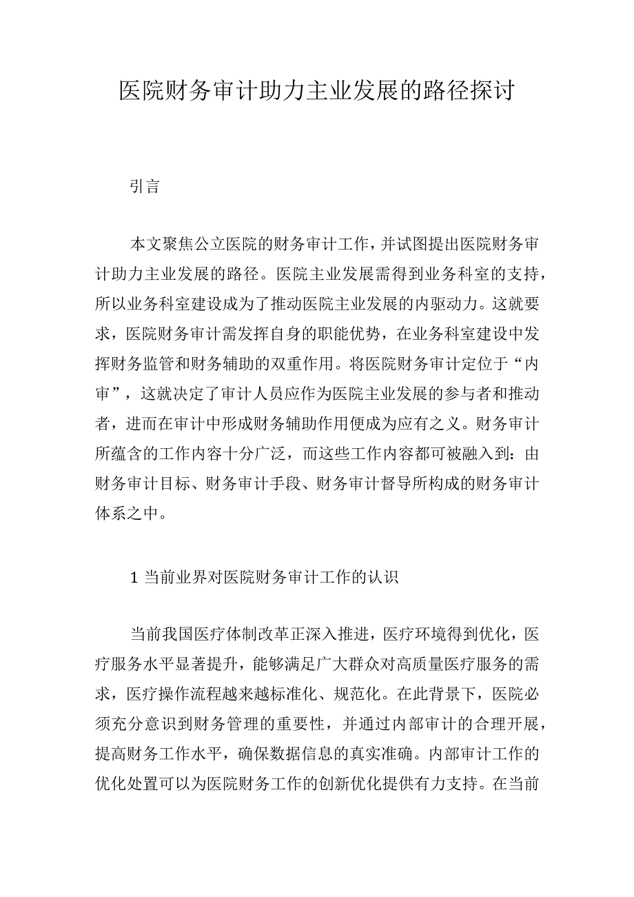 医院财务审计助力主业发展的路径探讨.docx_第1页