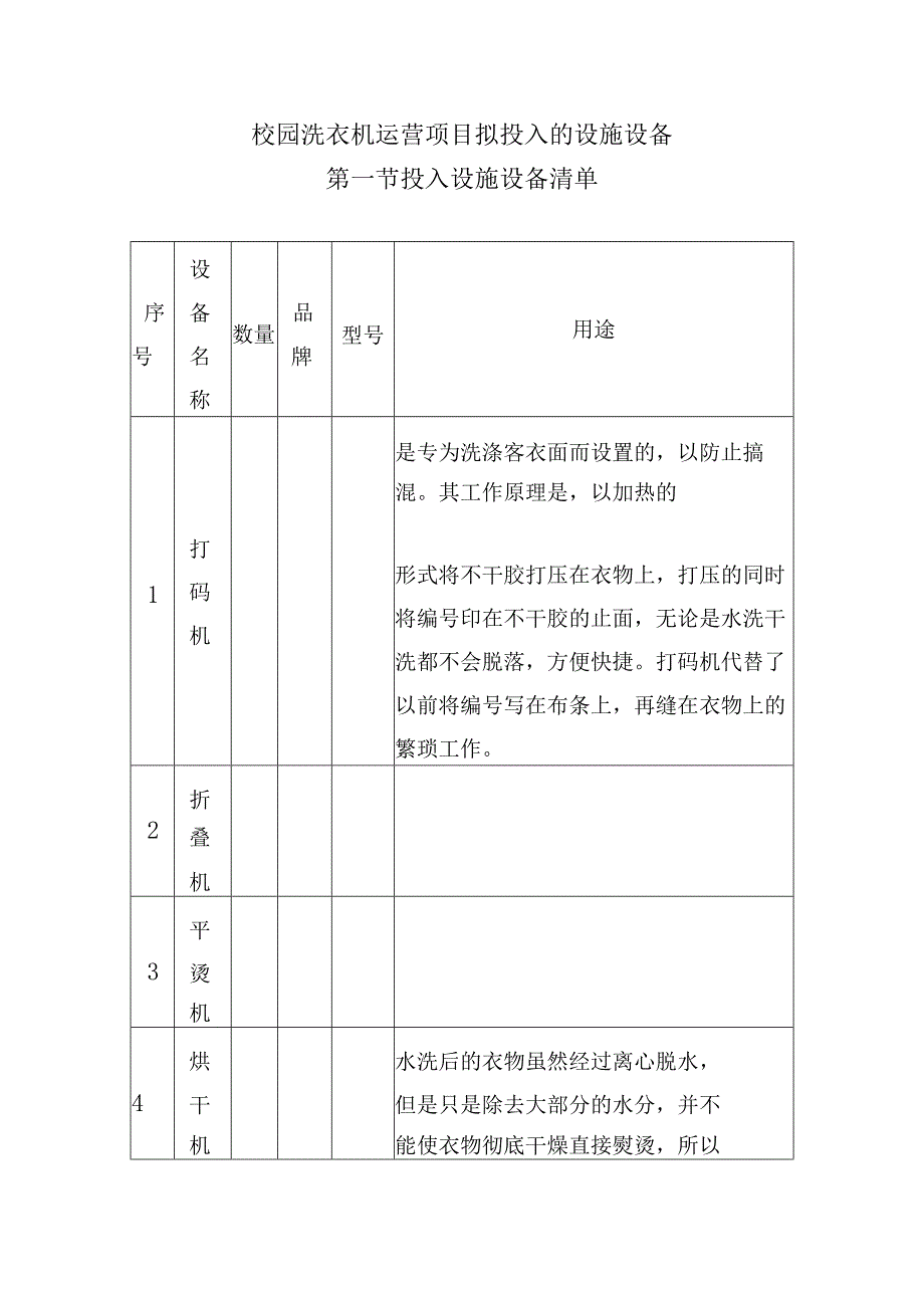 校园洗衣机运营项目拟投入的设施设备.docx_第1页