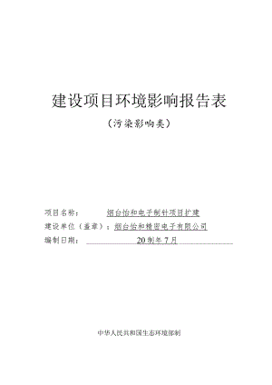 烟台怡和电子制针项目扩建环评报告表.docx