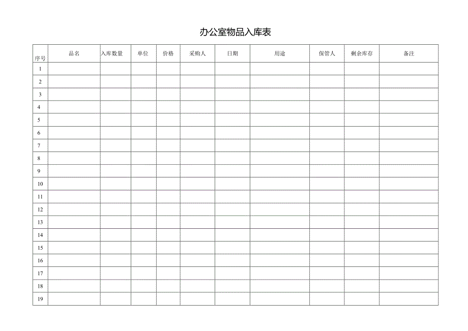 办公室物品入库表.docx_第1页