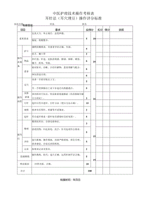 中医护理技术操作考核表—耳针法（耳穴埋豆）操作评分标准.docx