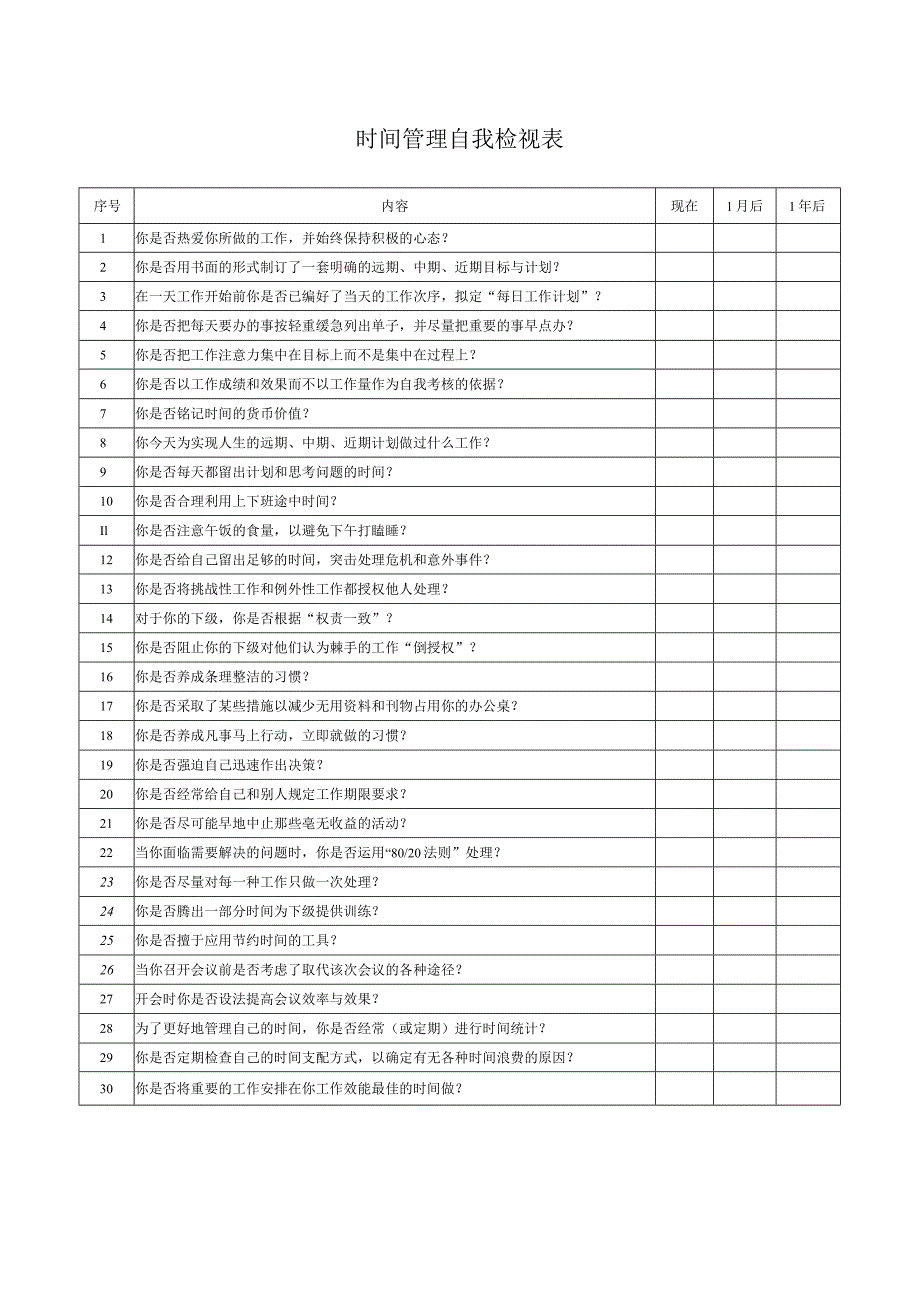 时间管理自我检视表.docx_第1页