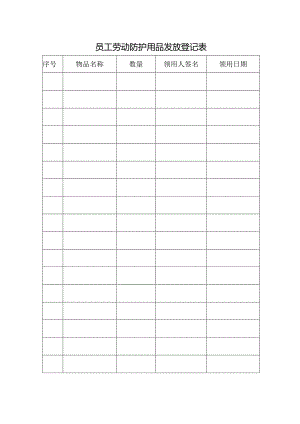 员工劳动防护用品发放登记表.docx