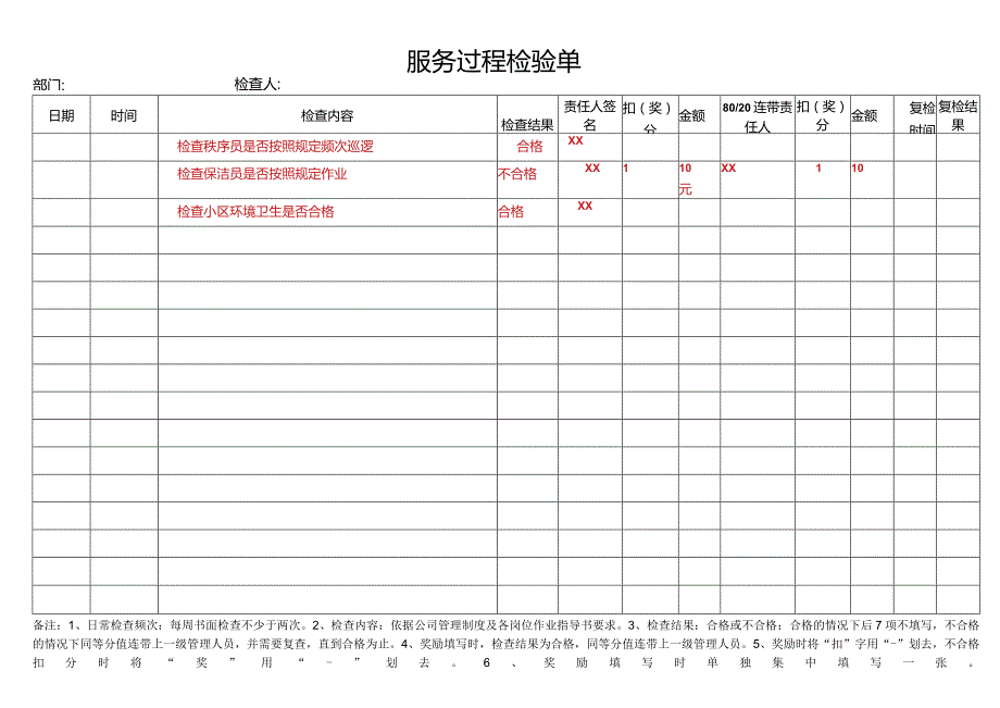 物业服务过程检验单.docx_第1页